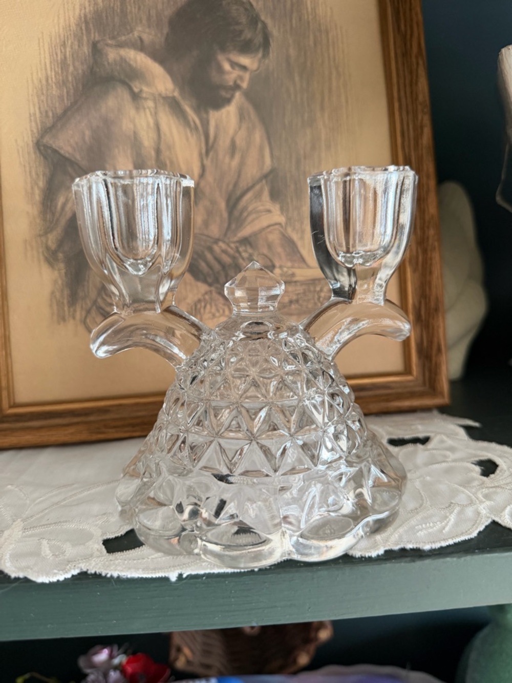 Vintage Clear Glass Double Candle Holder
